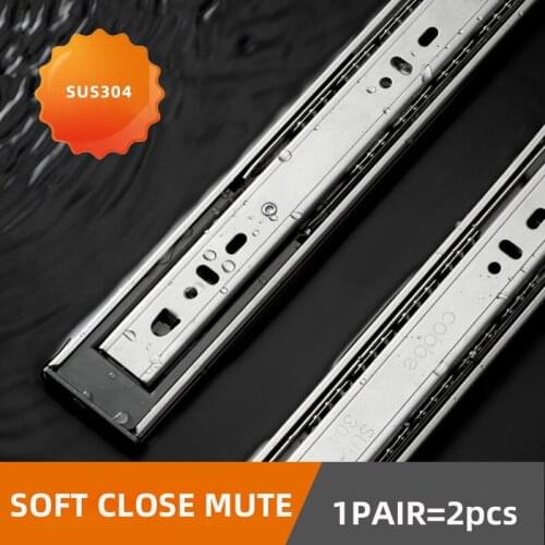 304 Stainless Steel Drawer Mute Slide Rail Drawers Soft Close Sliding Track Cabinet Three Section Slides Furniture Guide Tracks