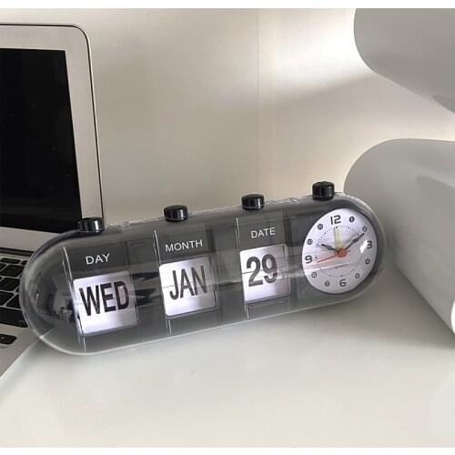 Retro Table Clock Manual Control Flip Clock Calendar / Month /Day Format Display Timepiece Desk Clock Flip Page Turning Clocks