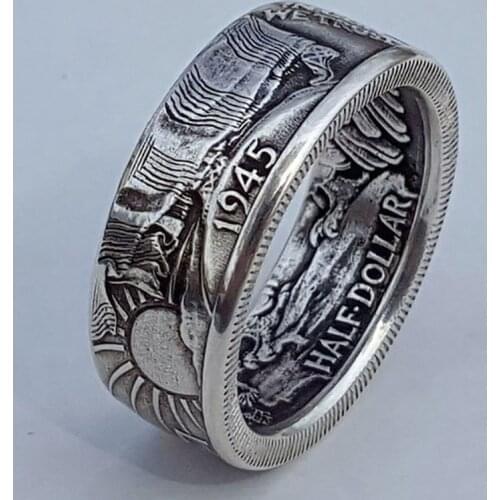New Antique Coin Shape Morgan Ring United States Of America Half Dollar 1945 Ring Vintage Style Rings Men