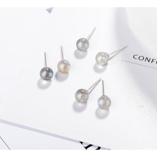 New Korean Style Fashion Simple Moonstone 925 Sterling Silver Jewelry Temperament Labradorite Crystal Ball Stud Earrings SE460