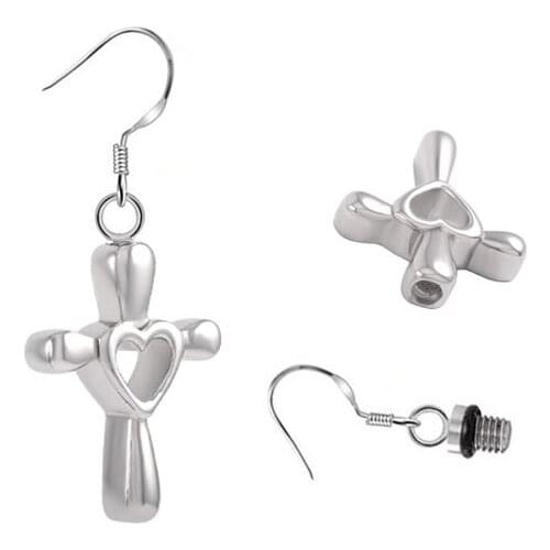 Simple Cross Design Wholesale Cremation Earrings High Quality Stainless Steel Keepsake Ashes Religious Earrings
