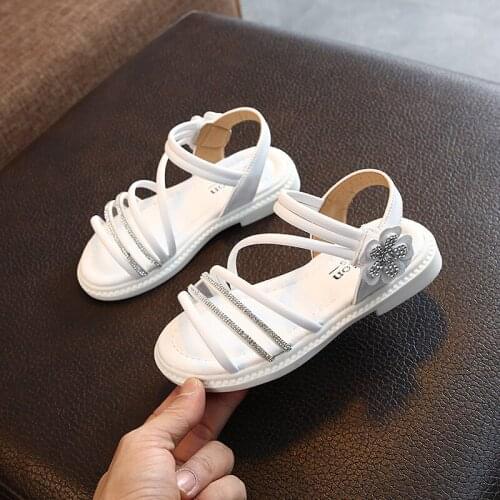 Summer Girl Flowers Rhinestone Princess Sandals Teenage Kids Casual Floral Crystal Shoes Children Fashion New Flats Beach Shoes