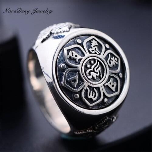 925 Sterling Silver Muslim religious Islamic halal words men women vintage bague Arabic God ring Retro Thai Silver