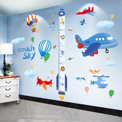 [shijuekongjian] Cartoon Rocket Wall Stickers DIY Airplane Clouds Mural Decals for Kids Rooms Baby Bedroom House Decoration