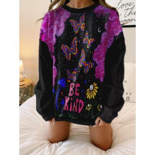 Harajuku Style Women Men Sweatshirt Tie Dye Graffiti Print Crewneck Long Sleeve Loose Pullover Sweatshirt Oversize Winter Tops