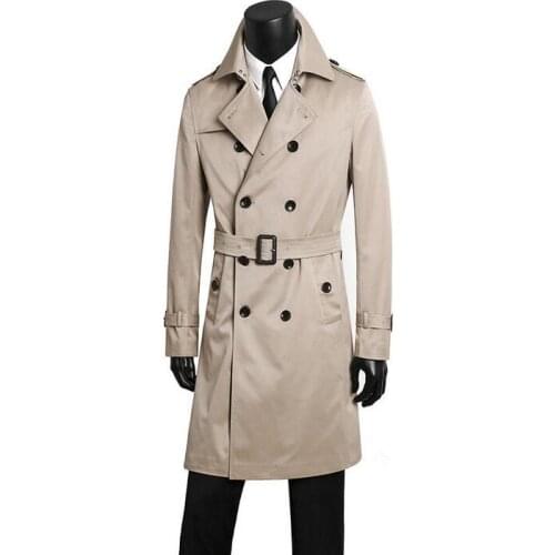 Double breasted trench coats mens long clothing spring and autumn design commercial beige outerwear fashion plus size S - 9XL