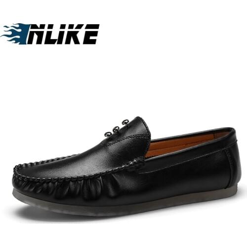 INLIKE Big Size Spring Autumn Breathable Men Luxury Brand Driving Shoes Handmade Leather Loafers Casual Slip On Footwear Male