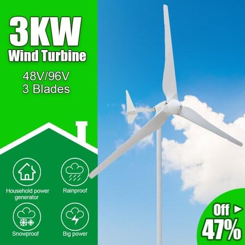 Free Energy 3KW 48V/96V 3 Blades Wind Turbine Power Generator With MPPT Controller For Marine and Land