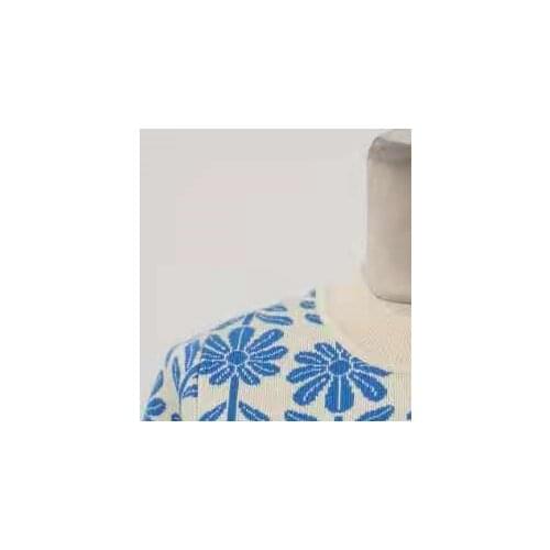 Women Sweater Blue Daisy Jacquard O-neck Long Sleeve Female Clothes Ladies Jumpers 2021 Autumn Winter New