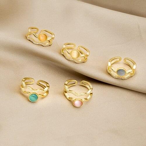 Cat eye double opening wave ring ins trendy cold wind light luxury celebrity ring female ring