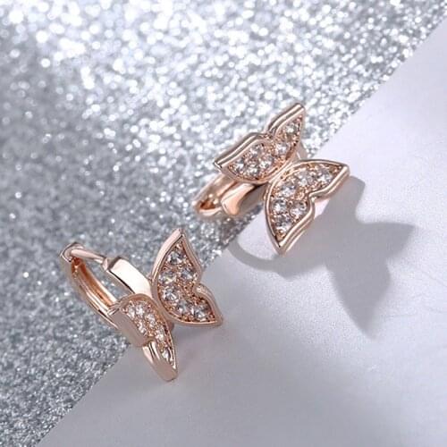 Stud Earrings For Women Beautiful Delicate Butterfly Cubic Zirconia 3 Color Birthday Party Gift Fashion Jewelry KBE247
