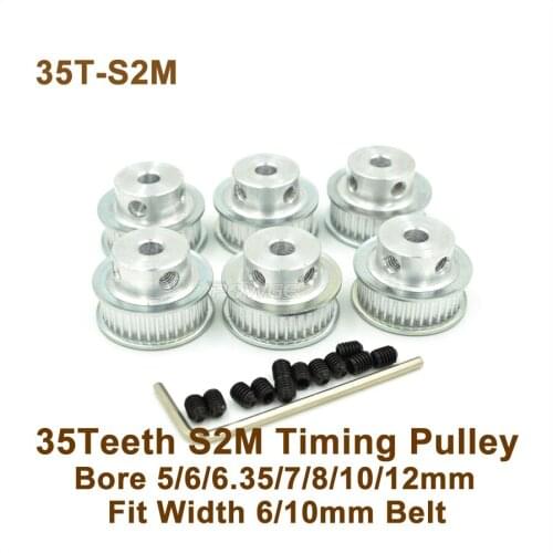 POWGE 35 Teeth S2M Timing Pulley Bore 5-12mm Fit W=6/10mm STD2M Synchronous Belt 35T 35Teeth STD2M Timing Belt Pulley 35-S2M