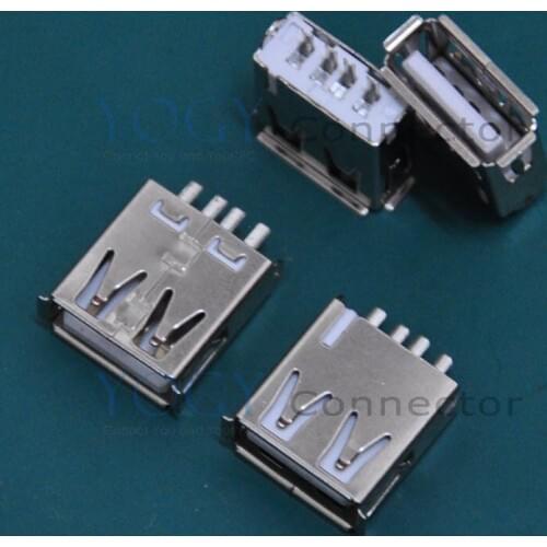 100pcs/lot) Female USB Connectors, Edge curl, 180 Degree 4pin, 14x13x5.7mm