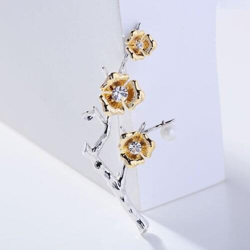 2021 Elegant Luxury Zircon Pearl Brooch Pin Sparkly Plum blossom Branch Brooches For Women Accessories Jewelry Flower Broches