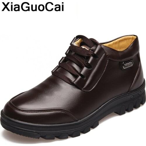 2019 Men Shoes High Top Winter Warm Man Ankle Boots With Fur Male Martin Boot Cotton Plush Footwear Genuine Leather Snow Botas