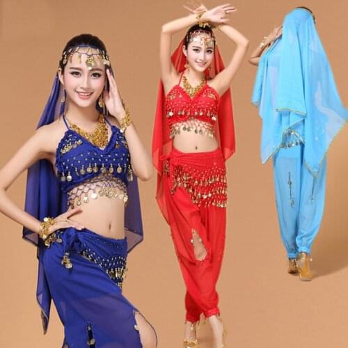 4pcs/Set Adult Belly Dance Costumes Tribe Indian Dance Costumes Stage Performances Oriental Belly Dance Costume Set For Women