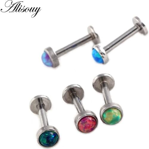 Alisouy 1 pcs Opal Stone Labret Hiphop Lip Stud Ear Piercing Cartilage Tragus Helix Earring Nose Stud 16g Lip Ring Body Jewelry