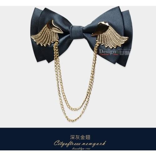 Free shipping new fashion mens male man British metal double-layer bow tie gold wings host wedding dress Korean groom
