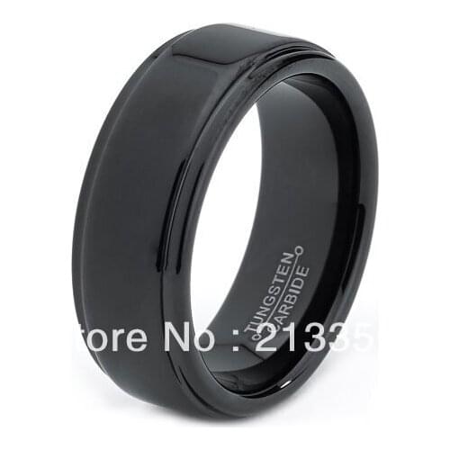 FREE SHIPPING!USA WHOLESALES CHEAP PRICE BRAZIL RUSSIA CANADA UK HOT SELLING 8MM BLACK SHINY STEPPED BRIDALTUNGSTEN WEDDING RING