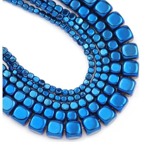 Natural Stone Blue Square Cube Hematite Beads 2/3/4/6MM Loose Spacer Beads For Jewelry Making Diy Bracelets Necklace Accessories
