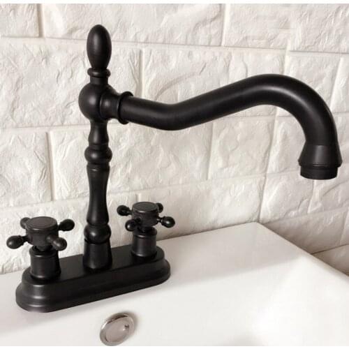 Black Oil Rubbed Bronze 4" Centerset Bathroom Sink Faucet Swivel Basin Mixer Tap Dual Cross Handles mhg077