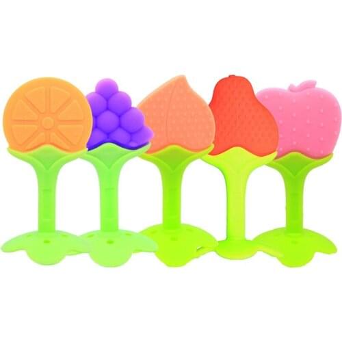 Baby Teething Toys Soft Silicone Natural BPA Free Fruit Teethers with Pacifier Clip/Holder for Toddlers & Infants