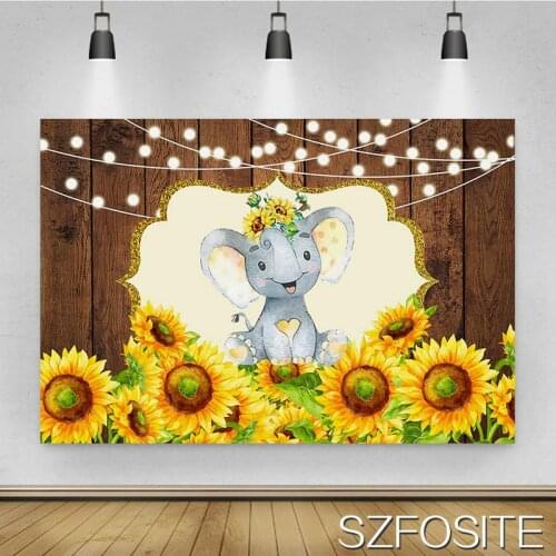 Wood Flower Lamp String Small Elephant Background Baby Birthday Scene Decoration Photography Studio Photos Kids Room Backdrop