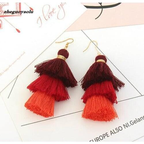 Hot Sale Bohemian Style Tassel Earrings 2017 Multi-level 3 Color Pendant Earrings Boucle D'oreille Frange