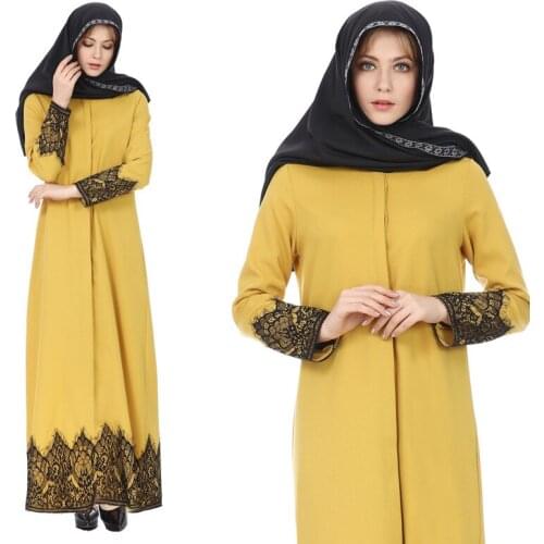 Islamic Clothing Women Long Muslim Dress Robes Lace Patchwork Single-breasted Cardigan Kaftan Arabe Kaftan Dubai Prayer Abaya
