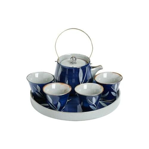 Ceramic Hand-painted Portable Beam Pot Tea Set Glaze Color Kiln Ice Crack Open Film Home Retro Teacup Tray Kung Fu Black Teaware