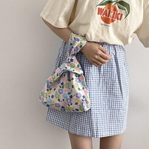 Floral Small Hand Bag For Women Cotton Wrist Bag Knot Handbag Japan Style Female Little Pouch Shopper Handbags Phone Keys Bags