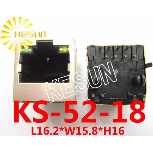 100PCS x RJ45 PCB Modular jack Network socket LAN CONNECTOR plug 5224-8C WITH SHIELD with LED 180degree top-entry