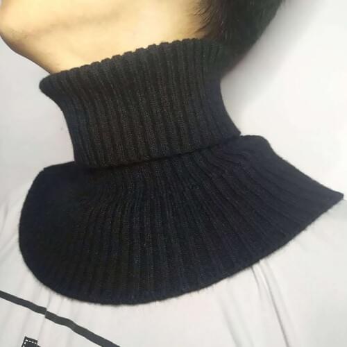 Fake Collar Men Turtleneck Ribbed Knitted False Winter Windproof Solid Color Elastic Ruffles Detachable Scarf Chest Wrap