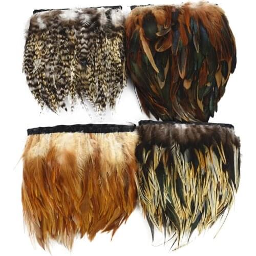 10Meters Natural Peacock Rooster Pheasant Feathers Trims Fringe Ribbon on Tape Trim with Satin Ribbon Sewing Crafts Decorative