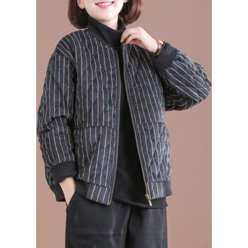 2020 new Striped cotton padded short coat autumn winter wear zipper outwear casual thickened warm jacket