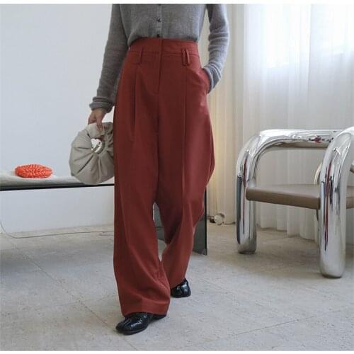 2021 New Autumn Elegant Female Wide Leg Trousers Loose Solid Color Fashion Women Pants Casual High Quality Ladies Bottoms T145