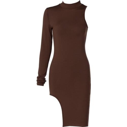 New Fashion Women’s Autumn Sheath Long-sleeved Dress Fashion Solid Color One Shoulder Skinny Irregular Short Dress
