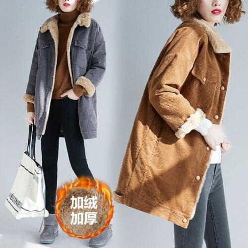 Luck A Winter Faux fur Coat Women Oversize Corduroy Coats Vintage Female Loose Long Jackets Casual Street Lady Lambswool Outwear
