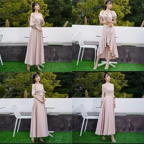 Bridesmaids Dresses Vintage Full Strapless Spaghetti Straps Jersey Floor-Length Luxury Pink Elegant Lady Wedding Party Gown E623