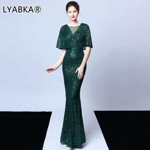 Sexy sequin Evening dress short sleeves vestidos de fiesta green dress evening gowns for women Party dress prom dresses