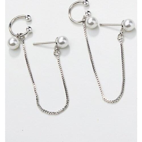 Delicate Jewelry Simulated Pearl Earrings 1PC Classical Personality Chain One Piece Pearl Ear Clip For Celebration Gifts