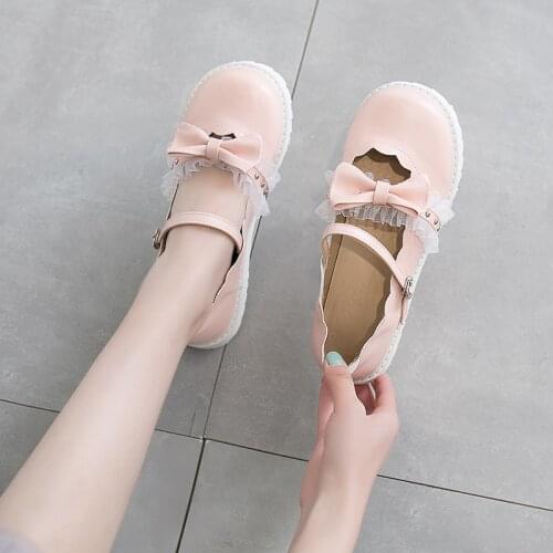 Spring/Summer New Round PU Shoes Mori girl Japanese Sweet Lolita Shoes Low with Korean Harajuku Style Cosplay Anime Shoes