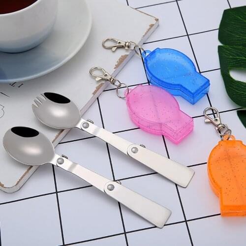 Outdoor Folding Travel Camping Utensil Stainless Pocket Spoon Fork Super Small Foldable Spoon Fork Camping Picnic Tool