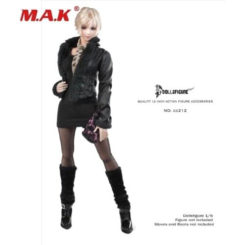 In Stock 1/6 Scale Female Clothes Plush Fur Leather Coat Jacket Skirt Mesh Stockings Fit For 12" Figure Action Model Accessory