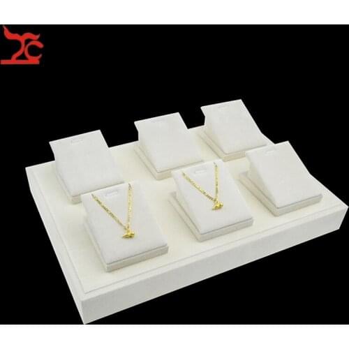 Velvet Jewelry Pendant Display Stand Beige Necklace Earring Organizer Holder Wooden Necklace Display Stand Tray 35*25*7.5CM