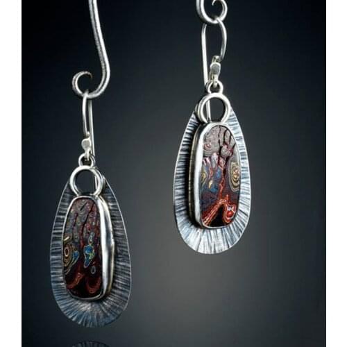 Vintage Handmade Colorful Resin Stone Earrings Tribal Jewelry 2019 New Women Ethnic Antique Indian Earrings Brincos O4D388