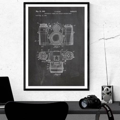Vintage Camera Patent Poster Wall Art Print , Antique Camera Canvas Painting Retro Blueprint Wall Picture Photography Decoration