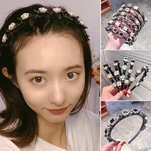 High Quality Childrens Sweet Hairstyle Headband Pearl & Rhinestones Inlaid Cute Bangs Fixed Hair Loop Headwear Gifts for Girls