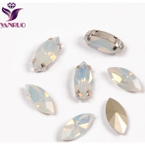 YNARUO 4200 Navette White Opal Fancy Crystals Stones Rhinestones Sewn Strass All for Handiwork Dresses Decoration