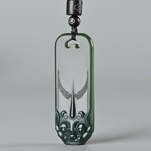 Wonderful Bottle Green Jade Pendant Carven Beast Pi Xiu Amulet Lucky Hanging Talisman